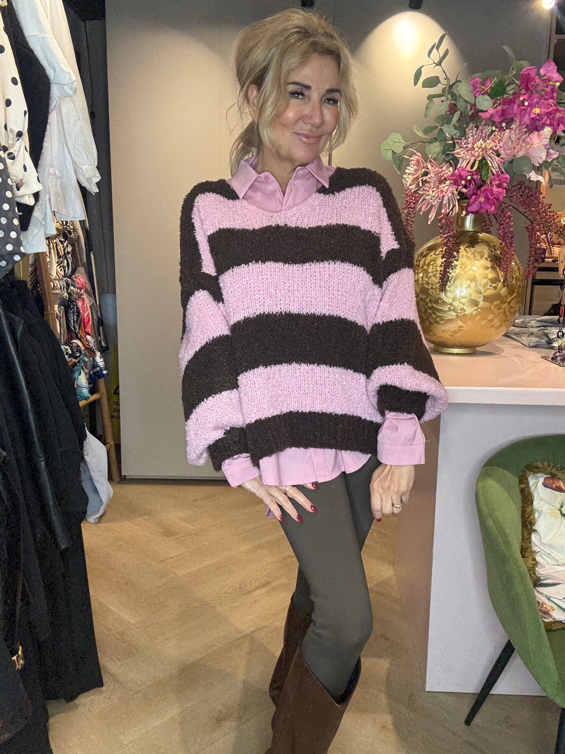 Bouclé Trui Rose /Bruin